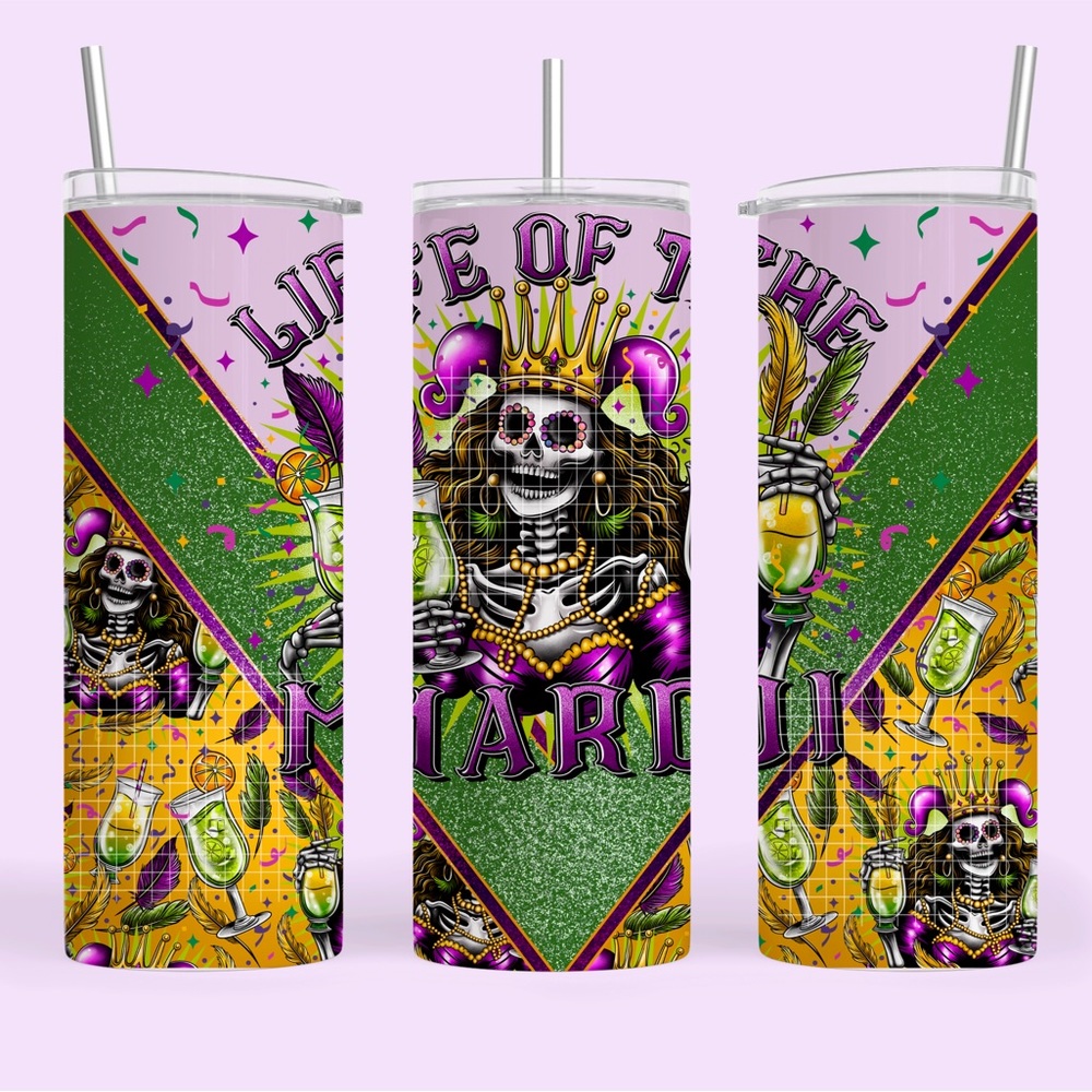 Mardi Gras 20 oz Tumbler stainless steel insulated with metal straw